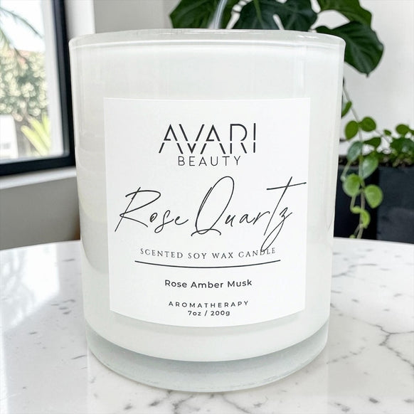 Rose Quartz Candle – Self Love & Emotional Healing | Rose Amber Musk Candle