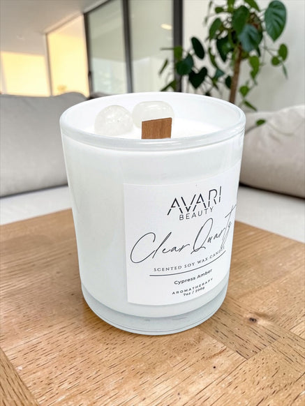 Clear Quartz Candle – Clarity & Grounded Energy | Cypress Amber Candle